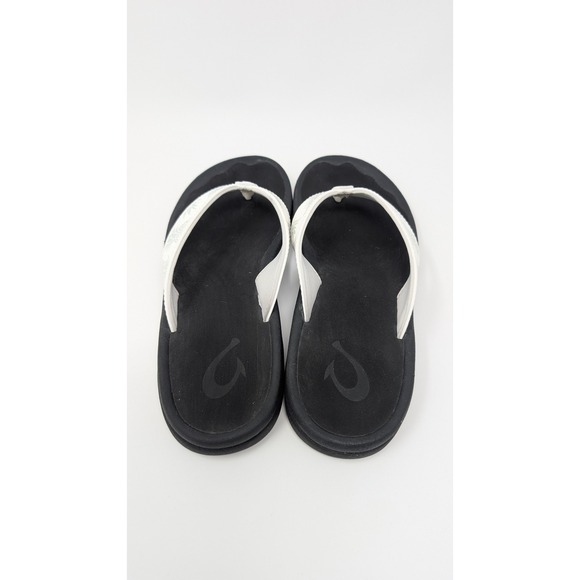 OluKai 'Ohana Women's Flip Flops Size 7 Black White Pineapple Print Comfort - Picture 4 of 5